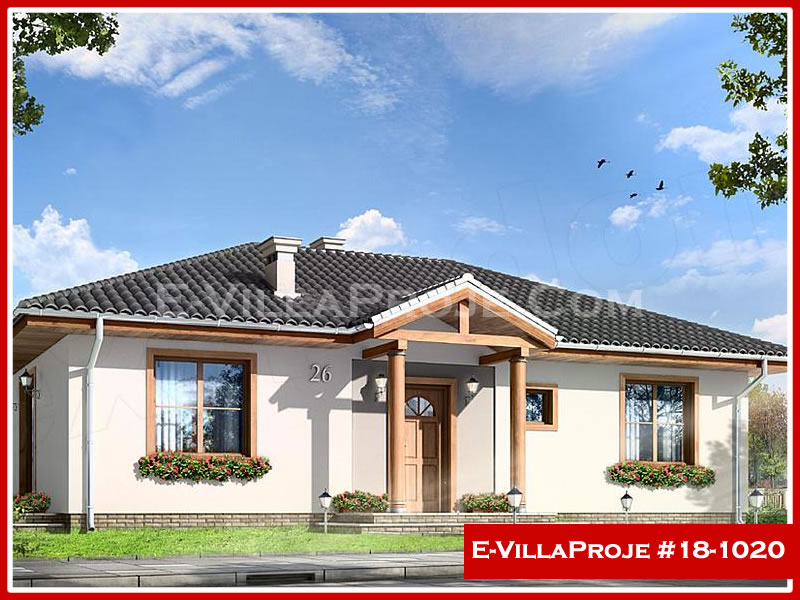 102 m² Tek Katlı 3+1 Ekonomik Çelik Yapı Villa (Ev Villa Proje #18 - 1020) Cephe Görünümü ve Kat Planı