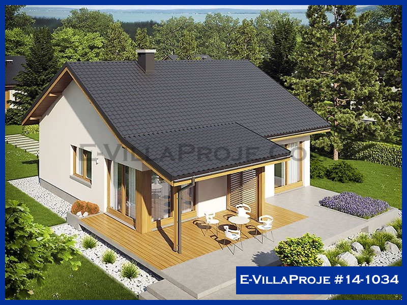 106 m² Tek Katlı 3+1 Özel Tasarım  Proje Çelik Yapı Villa (Ev Villa Proje #14 - 1034) Cephe Görünümü ve Kat Planı