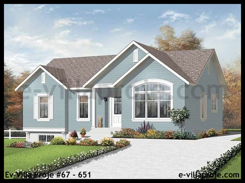 107 m² Tek Katlı 3+1 Amerikan Çelik Yapı Villa (Ev Villa Proje #67 - 651) Cephe Görünümü ve Kat Planı