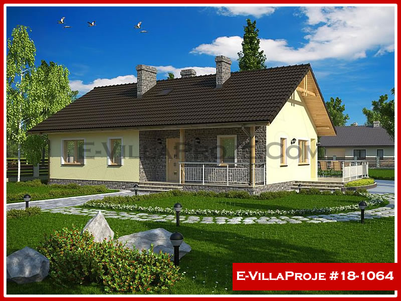 109 m² Tek Katlı 3+1 Ekonomik Çelik Yapı Villa (Ev Villa Proje #18 - 1064) Cephe Görünümü ve Kat Planı