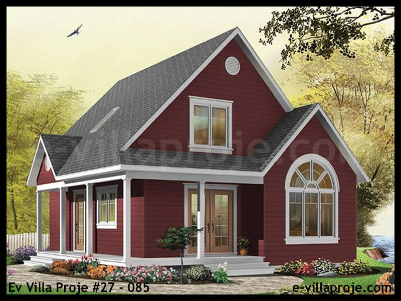 110 m² 2 Katlı (Dubleks) 3+1 Amerikan Çelik Yapı Villa (Ev Villa Proje #27 - 085) Cephe Görünümü ve Kat Planı