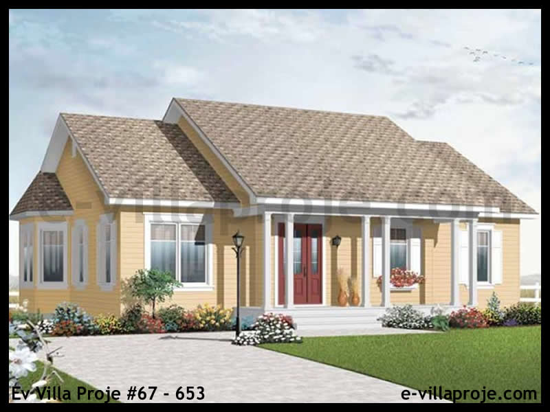 110 m² Tek Katlı 3+1 Bungalov Çelik Yapı Villa (Ev Villa Proje #67 - 653) Cephe Görünümü ve Kat Planı