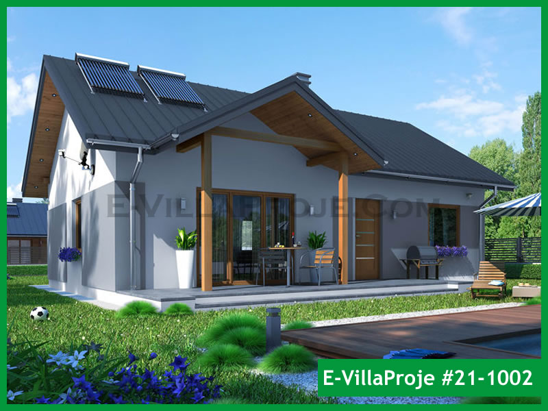 112 m² Tek Katlı 3+1 Şehir Tarzı lar Çelik Yapı Villa (Ev Villa Proje #21 - 1002) Cephe Görünümü ve Kat Planı