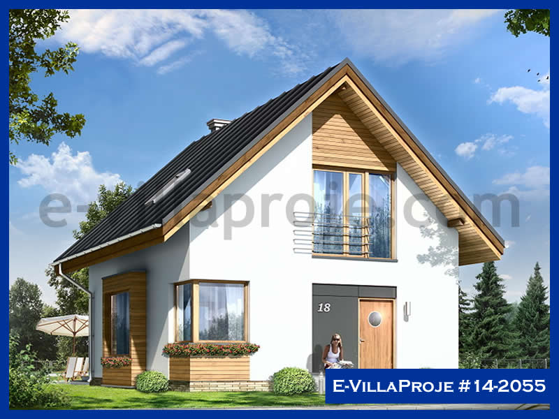 113 m² 2 Katlı (Dubleks) 3+1 Amerikan Çelik Yapı Villa (Ev Villa Proje #14 - 2055) Cephe Görünümü ve Kat Planı