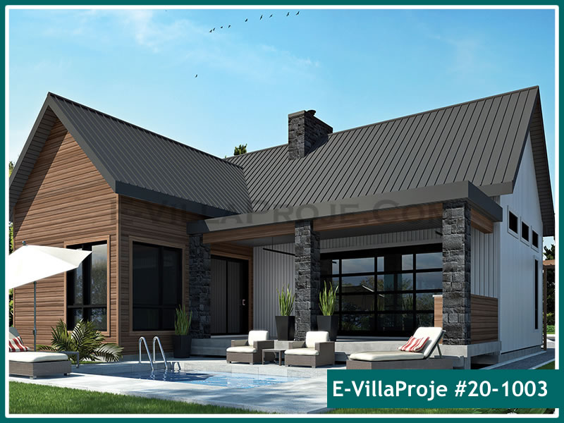 113 m² Tek Katlı 3+1 Çiftlik Çelik Yapı Villa (Ev Villa Proje #20 - 1003) Cephe Görünümü ve Kat Planı