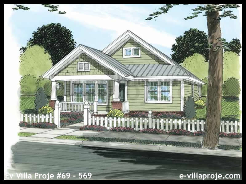 114 m² Tek Katlı 3+1 Geleneksel Çelik Yapı Villa (Ev Villa Proje #69 - 569) Cephe Görünümü ve Kat Planı