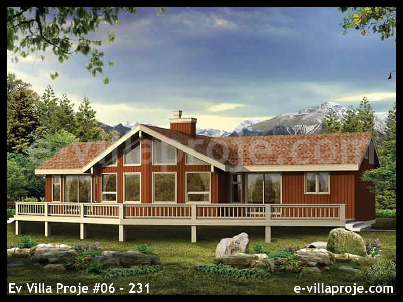 115 m² Tek Katlı 3+1 Taş Çelik Yapı Villa (Ev Villa Proje #06 - 231) Cephe Görünümü ve Kat Planı