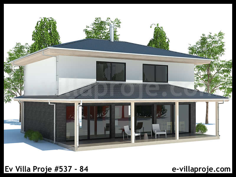 116 m² 2 Katlı (Dubleks) 3+1 Modern Çelik Yapı Villa (Ev Villa Proje #537 - 84) Cephe Görünümü ve Kat Planı