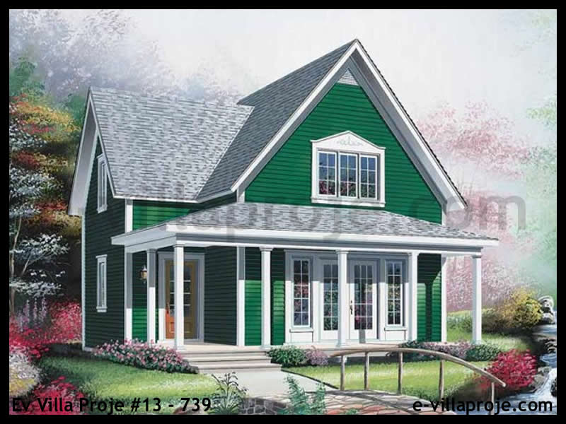 117 m² 2 Katlı (Dubleks) 3+1 Çiftlik Çelik Yapı Villa (Ev Villa Proje #13 - 739) Cephe Görünümü ve Kat Planı