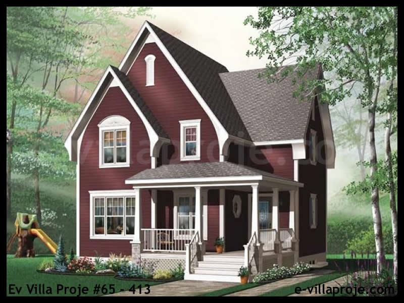 119 m² Tek Katlı 3+1 Avrupa Çelik Yapı Villa (Ev Villa Proje #65 - 413) Cephe Görünümü ve Kat Planı