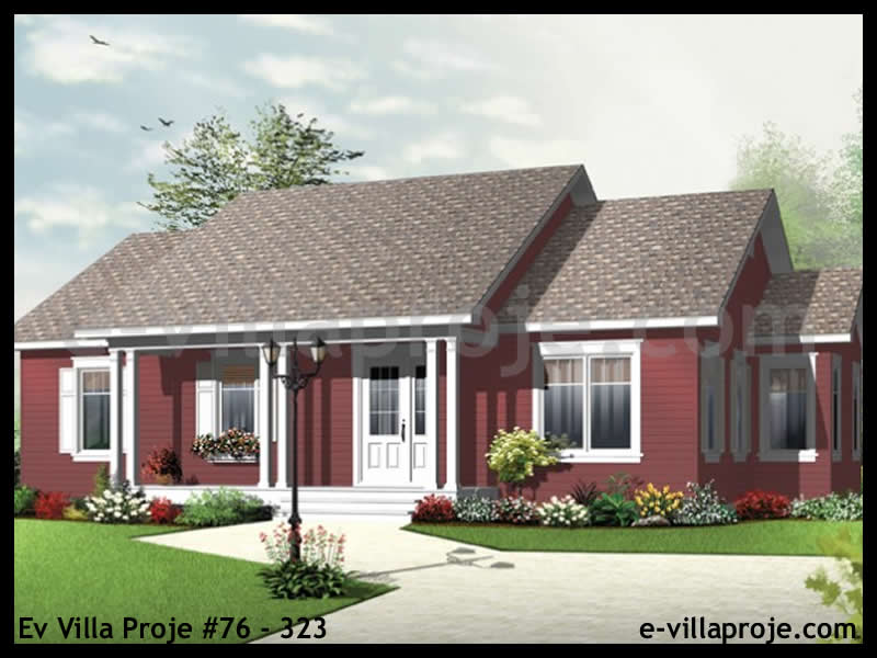 119 m² Tek Katlı 3+1 Çiftlik Çelik Yapı Villa (Ev Villa Proje #76 - 323) Cephe Görünümü ve Kat Planı