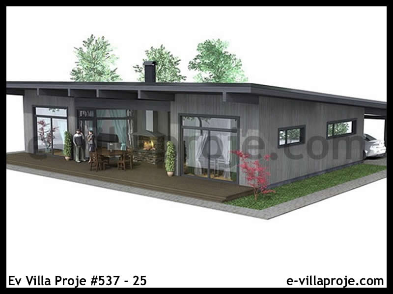 119 m² Tek Katlı 3+1 Ekonomik Çelik Yapı Villa (Ev Villa Proje #537 - 25) Cephe Görünümü ve Kat Planı