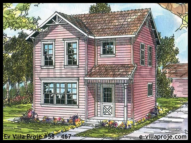 120 m² 2 Katlı (Dubleks) 3+1 Geleneksel Çelik Yapı Villa (Ev Villa Proje #58 - 467) Cephe Görünümü ve Kat Planı