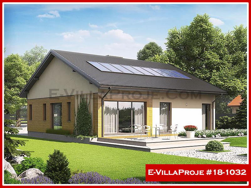 120 m² Tek Katlı 3+1 Yeşil Çelik Yapı Villa (Ev Villa Proje #18 - 1032) Cephe Görünümü ve Kat Planı