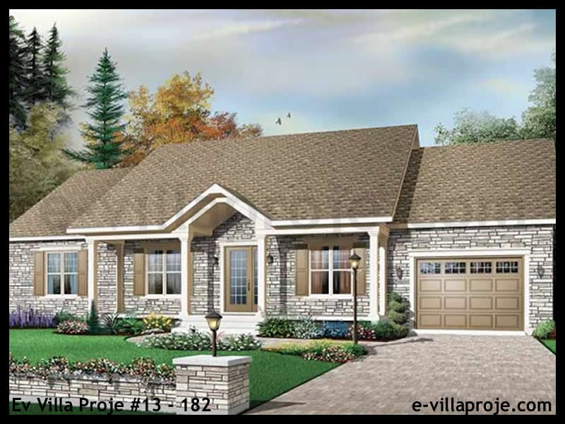 122 m² Tek Katlı 3+1 Bungalov Çelik Yapı Villa (Ev Villa Proje #13 - 182) Cephe Görünümü ve Kat Planı
