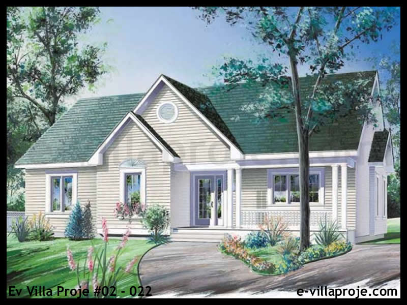 125 m² Tek Katlı 3+1 Taş Çelik Yapı Villa (Ev Villa Proje #02 - 022) Cephe Görünümü ve Kat Planı