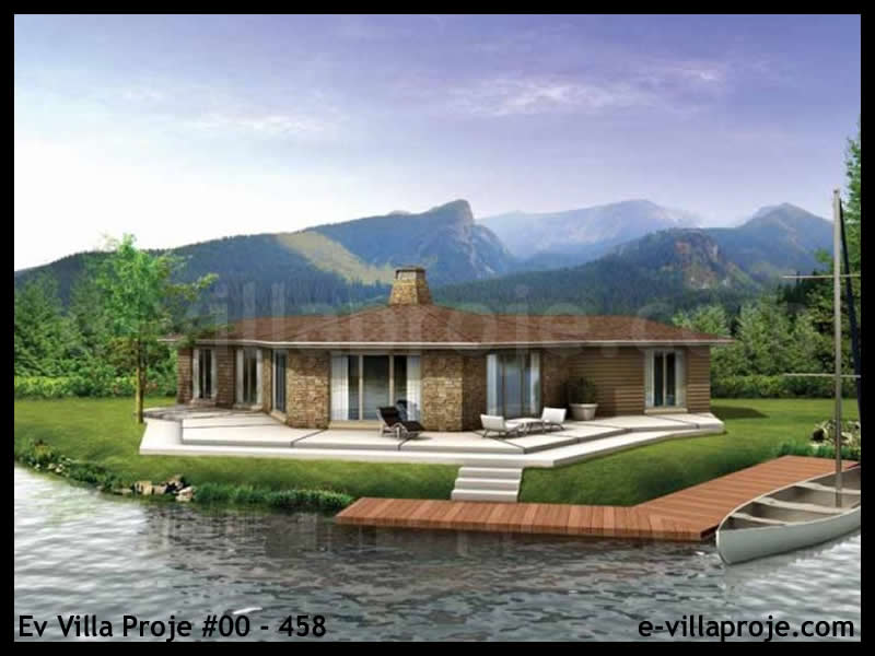 126 m² Tek Katlı 3+1 Taş Çelik Yapı Villa (Ev Villa Proje #00 - 458) Cephe Görünümü ve Kat Planı
