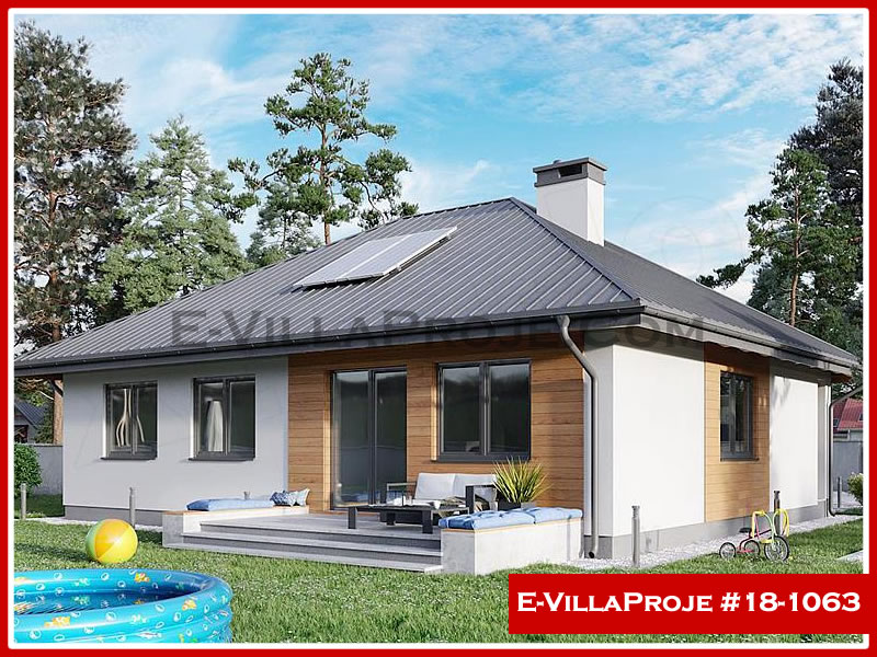127 m² Tek Katlı 3+1 Ekonomik Çelik Yapı Villa (Ev Villa Proje #18 - 1063) Cephe Görünümü ve Kat Planı