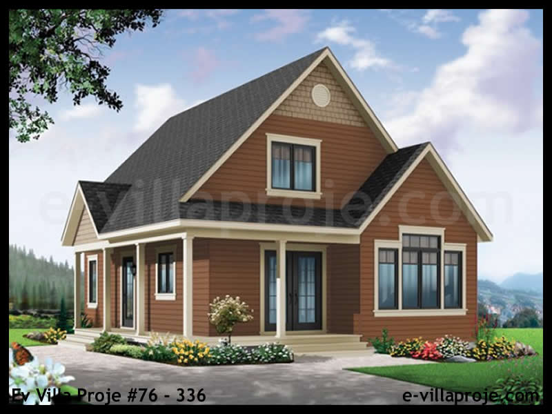 128 m² 2 Katlı (Dubleks) 3+1 Çiftlik Çelik Yapı Villa (Ev Villa Proje #76 - 336) Cephe Görünümü ve Kat Planı