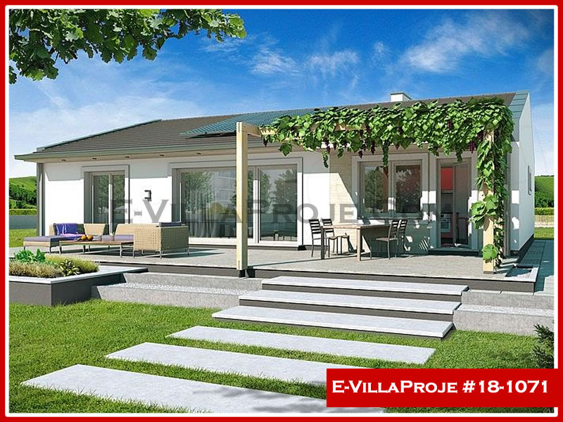 129 m² Tek Katlı 3+1 Modern Çelik Yapı Villa (Ev Villa Proje #18 - 1071) Cephe Görünümü ve Kat Planı