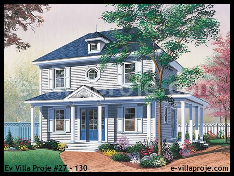 130 m² 2 Katlı (Dubleks) 3+1 Amerikan Çelik Yapı Villa (Ev Villa Proje #27 - 130) Cephe Görünümü ve Kat Planı