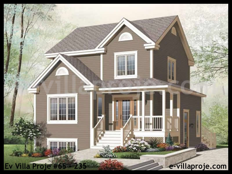 130 m² 2 Katlı (Dubleks) 3+1 Çiftlik Çelik Yapı Villa (Ev Villa Proje #65 - 235) Cephe Görünümü ve Kat Planı