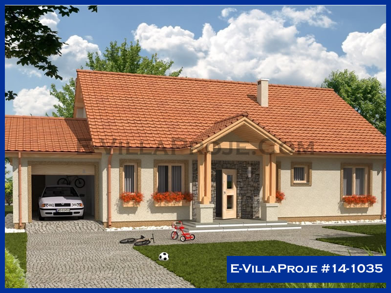 130 m² Tek Katlı 3+1 Özel Tasarım  Proje Çelik Yapı Villa (Ev Villa Proje #14 - 1035) Cephe Görünümü ve Kat Planı