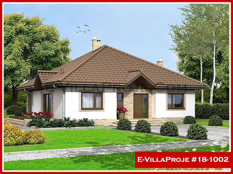 133 m² Tek Katlı 3+1 Taş Çelik Yapı Villa (Ev Villa Proje #18 - 1002) Cephe Görünümü ve Kat Planı