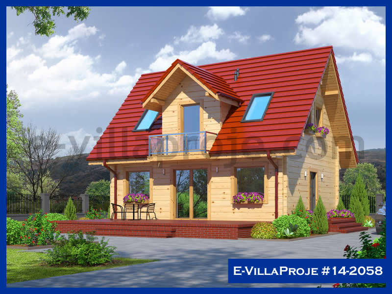 134 m² 2 Katlı (Dubleks) 3+1 Ahşap Çelik Yapı Villa (Ev Villa Proje #14 - 2058) Cephe Görünümü ve Kat Planı
