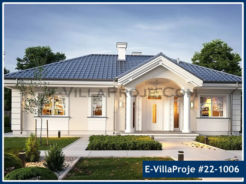 134 m² Tek Katlı 3+1 Özel Tasarım  Proje Çelik Yapı Villa (Ev Villa Proje #22 - 1006) Cephe Görünümü ve Kat Planı