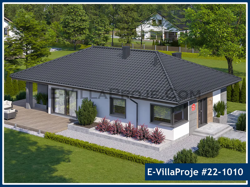 135 m² Tek Katlı 3+1 Ekonomik Çelik Yapı Villa (Ev Villa Proje #22 - 1010) Cephe Görünümü ve Kat Planı