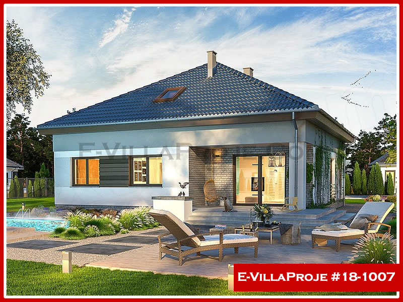 135 m² Tek Katlı 3+1 Modern Çelik Yapı Villa (Ev Villa Proje #18 - 1007) Cephe Görünümü ve Kat Planı