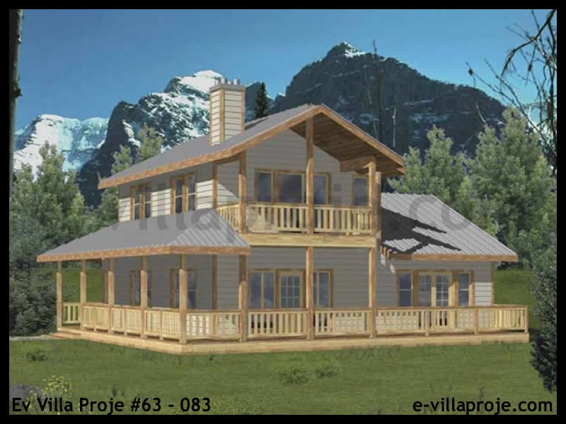 138 m² 2 Katlı (Dubleks) 3+1 Ahşap Çelik Yapı Villa (Ev Villa Proje #63 - 083) Cephe Görünümü ve Kat Planı