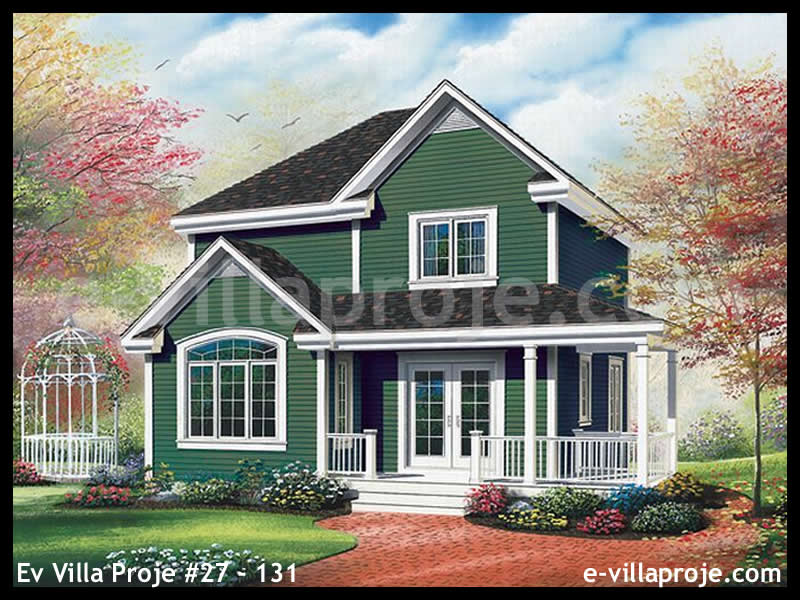 138 m² 2 Katlı (Dubleks) 3+1 Amerikan Çelik Yapı Villa (Ev Villa Proje #27 - 131) Cephe Görünümü ve Kat Planı
