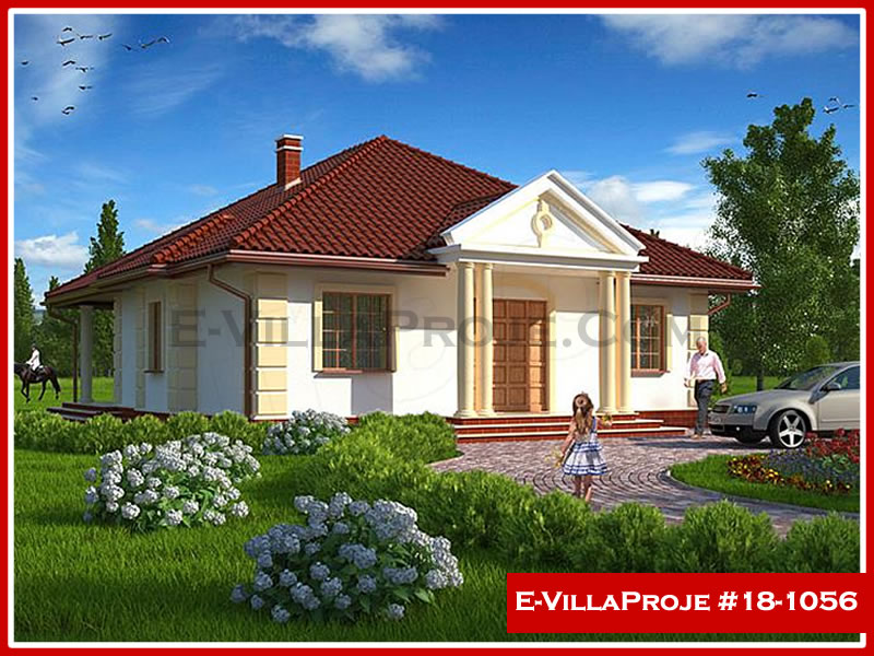 138 m² Tek Katlı 3+1 Özel Tasarım  Proje Çelik Yapı Villa (Ev Villa Proje #18 - 1056) Cephe Görünümü ve Kat Planı