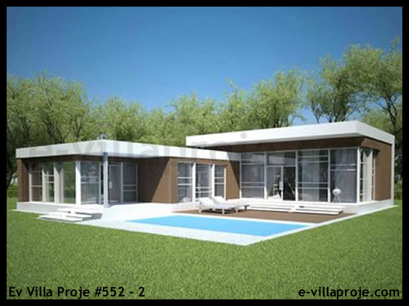 139 m² Tek Katlı 3+1 Modern Çelik Yapı Villa (Ev Villa Proje #552 - 2) Cephe Görünümü ve Kat Planı