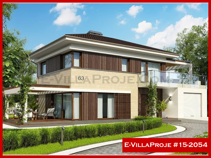 140 m² 2 Katlı (Dubleks) 4+1 Akdeniz Çelik Yapı Villa (Ev Villa Proje #15 - 2054) Cephe Görünümü ve Kat Planı