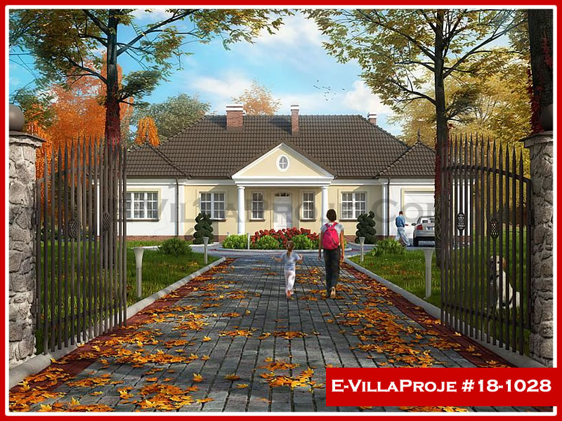142 m² Tek Katlı 4+1 Çiftlik Çelik Yapı Villa (Ev Villa Proje #18 - 1028) Cephe Görünümü ve Kat Planı
