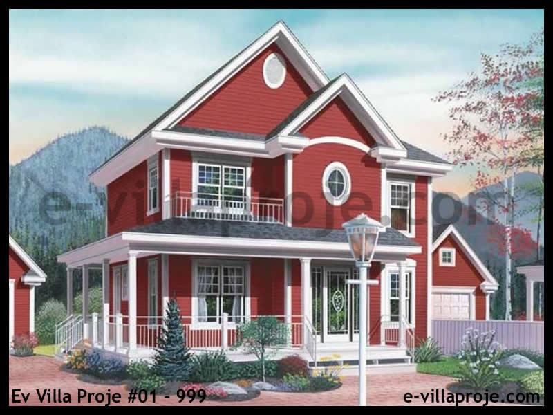 145 m² 2 Katlı (Dubleks) 4+1 Amerikan Çelik Yapı Villa (Ev Villa Proje #01 - 999) Cephe Görünümü ve Kat Planı