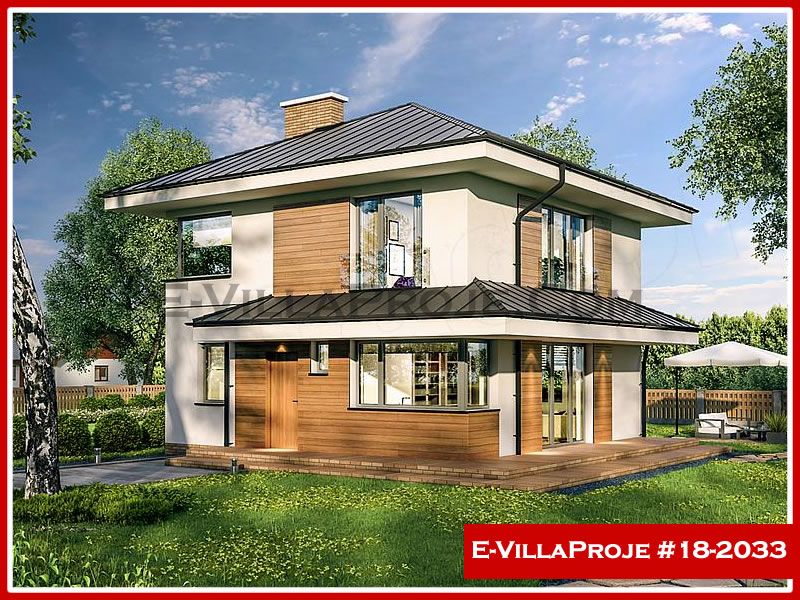 145 m² 2 Katlı (Dubleks) 4+1 Modern Çelik Yapı Villa (Ev Villa Proje #18 - 2033) Cephe Görünümü ve Kat Planı