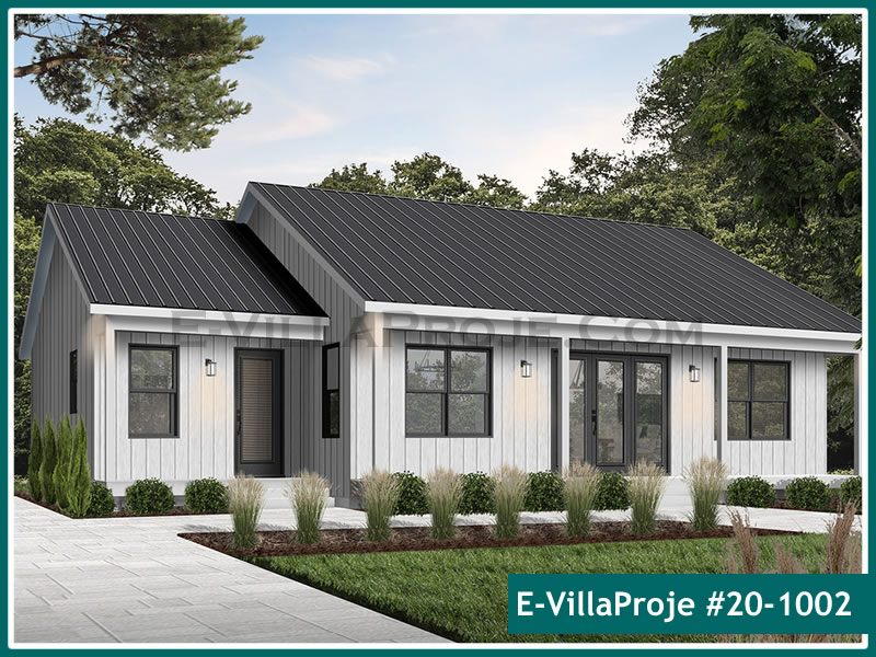 145 m² Tek Katlı 4+1 Modern Çelik Yapı Villa (Ev Villa Proje #20 - 1002) Cephe Görünümü ve Kat Planı