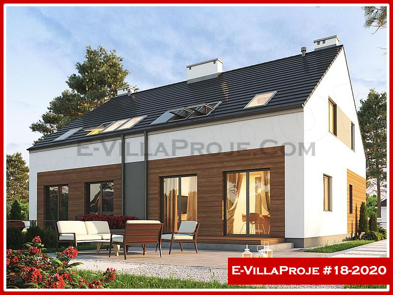 146 m² 2 Katlı (Dubleks) 4+1 İkiz Çelik Yapı Villa (Ev Villa Proje #18 - 2020) Cephe Görünümü ve Kat Planı