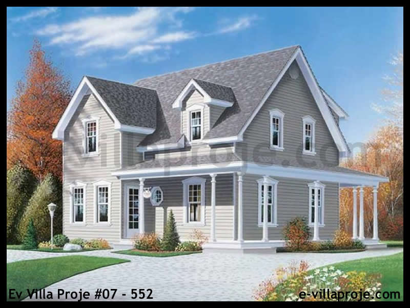 147 m² 2 Katlı (Dubleks) 4+1 Çiftlik Çelik Yapı Villa (Ev Villa Proje #07 - 552) Cephe Görünümü ve Kat Planı