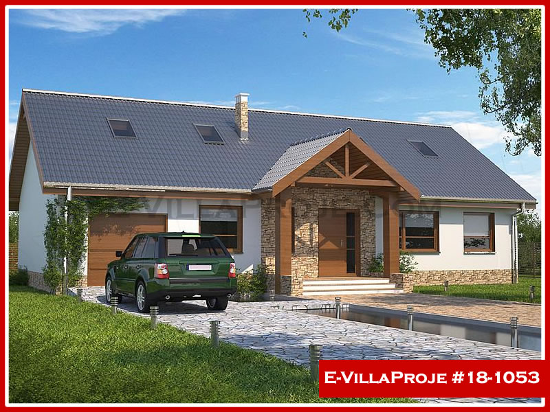 147 m² Tek Katlı 4+1 Amerikan Çelik Yapı Villa (Ev Villa Proje #18 - 1053) Cephe Görünümü ve Kat Planı