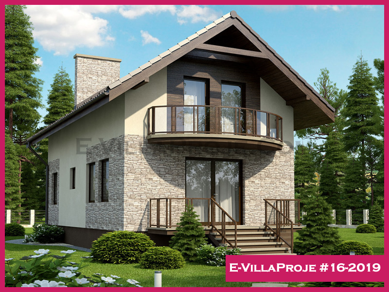 148 m² 2 Katlı (Dubleks) 4+1 Amerikan Çelik Yapı Villa (Ev Villa Proje #16 - 2019) Cephe Görünümü ve Kat Planı
