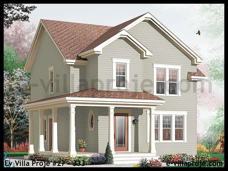 150 m² 2 Katlı (Dubleks) 4+1 Amerikan Çelik Yapı Villa (Ev Villa Proje #27 - 308) Cephe Görünümü ve Kat Planı