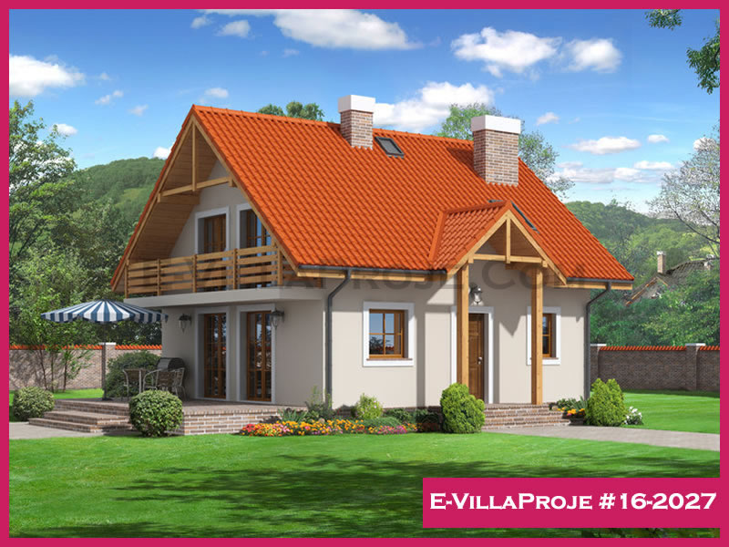 150 m² 2 Katlı (Dubleks) 4+1 Amerikan Çelik Yapı Villa (Ev Villa Proje #16 - 2027) Cephe Görünümü ve Kat Planı