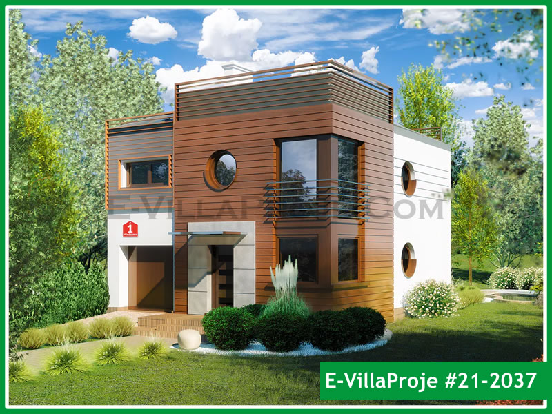 150 m² 2 Katlı (Dubleks) 4+1 Modern Çelik Yapı Villa (Ev Villa Proje #21 - 2037) Cephe Görünümü ve Kat Planı