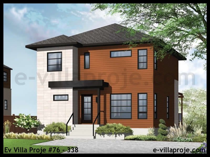 152 m² 2 Katlı (Dubleks) 4+1 Taş Çelik Yapı Villa (Ev Villa Proje #76 - 338) Cephe Görünümü ve Kat Planı