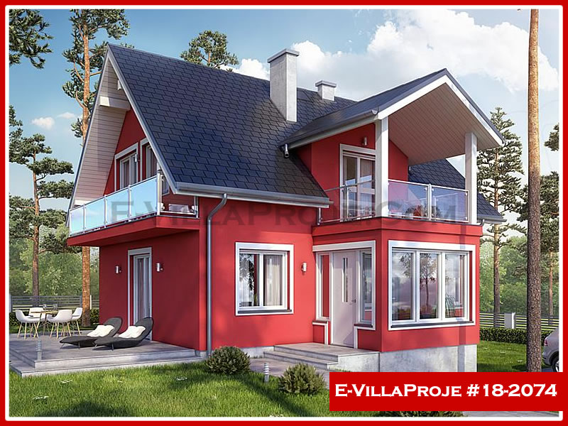 152 m² 2 Katlı (Dubleks) 4+1 Özel Tasarım  Proje Çelik Yapı Villa (Ev Villa Proje #18 - 2074) Cephe Görünümü ve Kat Planı